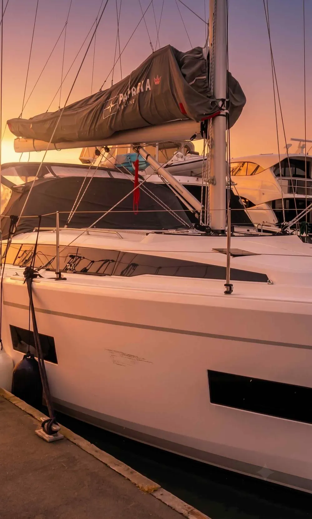 Starboard hull at the dock during check-in